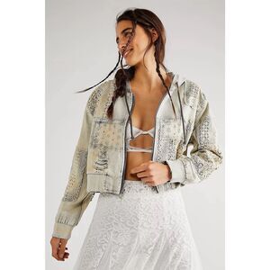 New Free People Mazzie Denim Bomber Jacket Size Small
